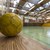 Gelber Fussball in einer leeren Sporthalle